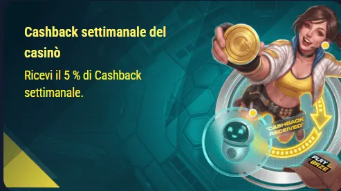 Cashback settimanale del casino 5 percento